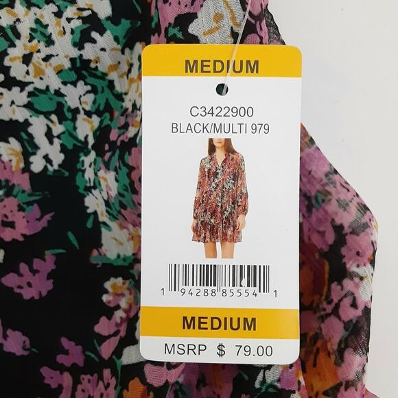 Vince Camuto Floral Tiered Babydoll Dress Fall Colors Mini Dress M Boho NWT - Picture 13 of 16